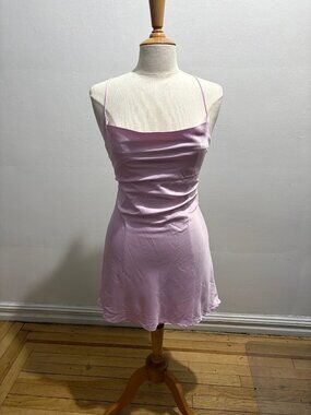 NWT Luvalot satin backless mini dress with crossover lacing detail in lilac
